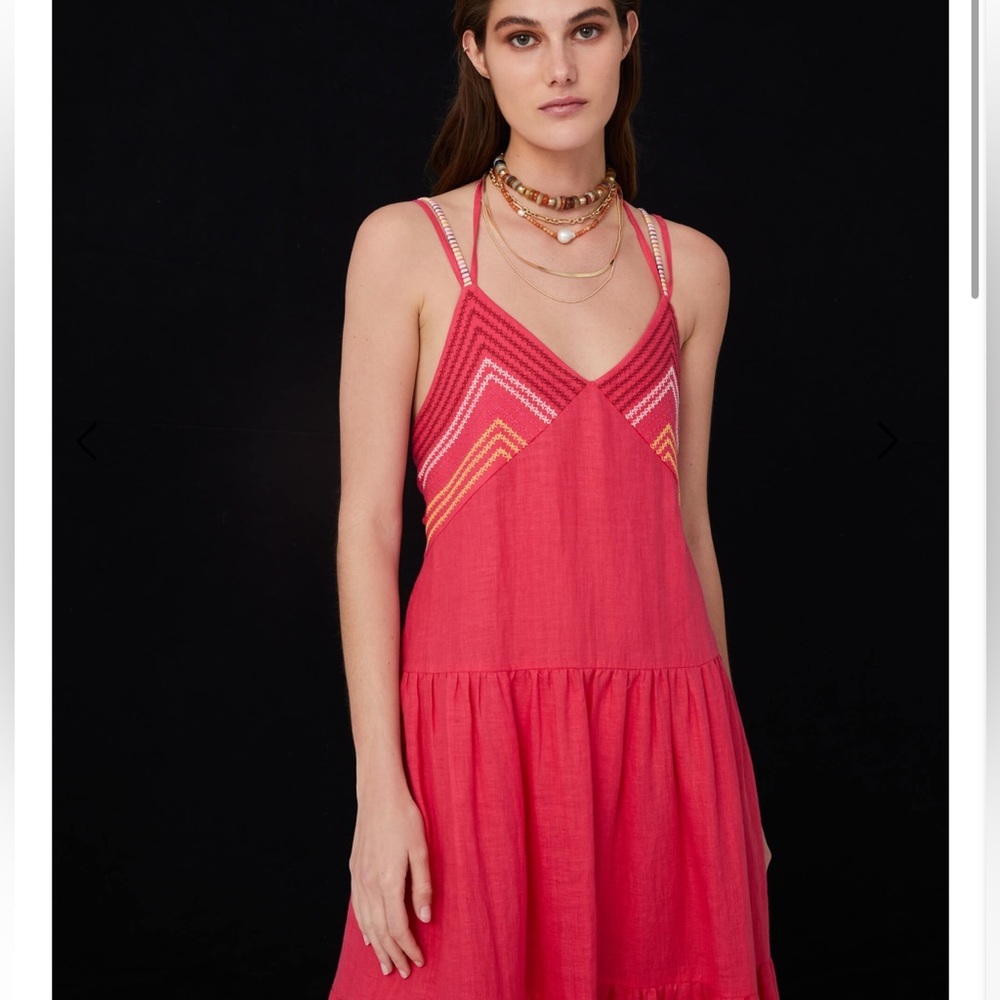135. SFIZIO Linen Maxi Dress In Raspberry, Size Medium